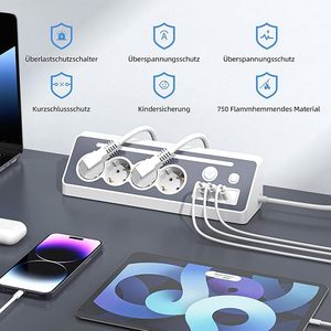 ปลั๊กพ่วงแบบทาวเวอร์ 4 ช่องเสียบ พร้อมพอร์ต USB 3 ช่อง ป้องกันไฟกระชากและป้องกันไฟเกิน สำหรับใช้งานกับแล็ปท็อป รองรับ PD30w - Product Image 4