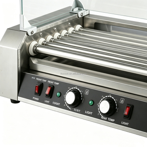 Parrilla de Mesa para Hot Dogs de Acero Inoxidable con 7 Rodillos, Parrilla para <span class=keywords><strong>Salchichas</strong></span> con Luz LED Cálida y Cubierta de Vidrio, Nueva - Product Image 5