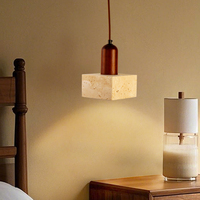 Lustre LED Minimaliste Carré Jaune Moderne en Pierre de Grotte, Petit Luminaire Suspendu pour Bureau et Chambre
