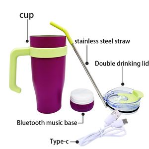 Gobelet isotherme en acier inoxydable de 40 oz avec couvercle et paille, Bluetooth et fonction musicale - Product Image 5
