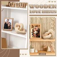 Ornement en bois naturel fait main Art Déco, motif nœud de chaîne en forme de cœur entrelacé, cadeau pour anniversaire, diplôme, couples