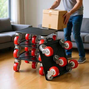 Carrello per Mobili Resistente con Capacità di 1570 kg, 5 Ruote Girevoli in Poliuretano Nero con Cuscinetti a Sfera - Product Image 2