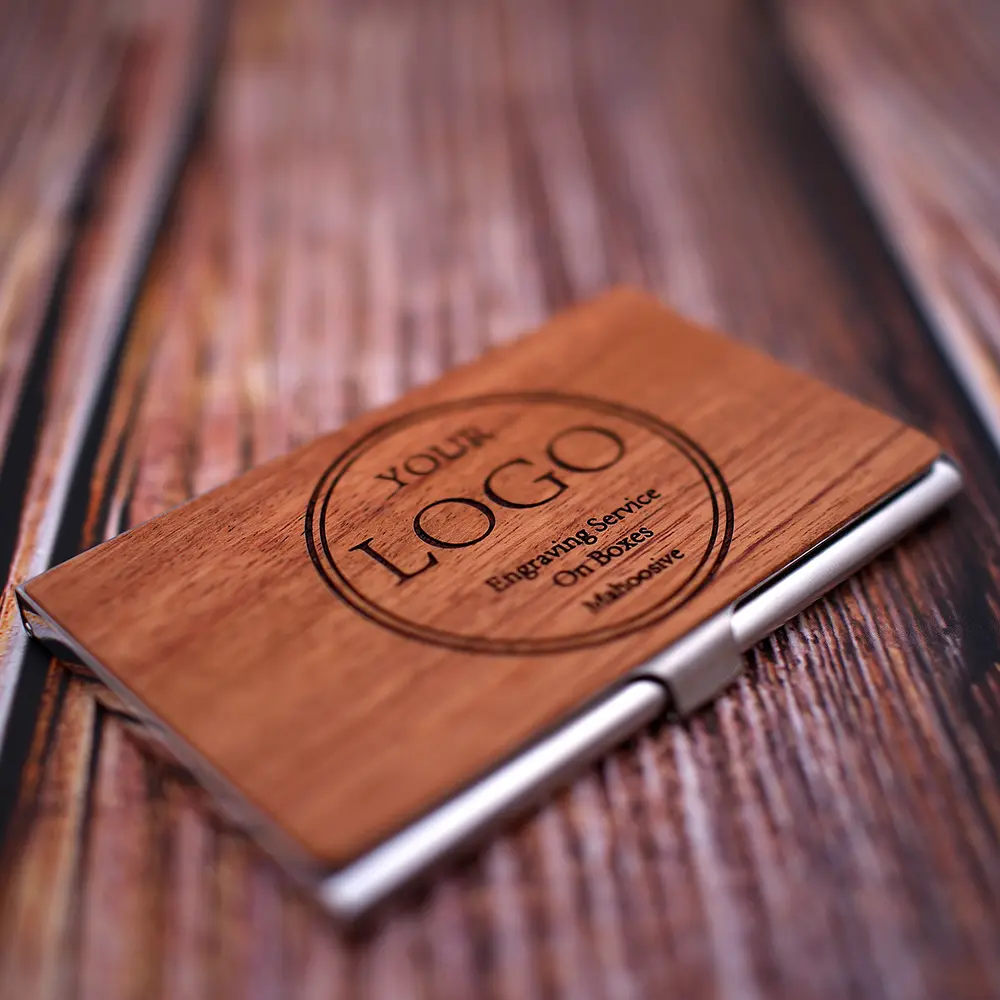Porta-cartão de visita artesanal, porta-cartão de visita feito à mão walnut com logo personalizado, suporte para cartão de visita para homens