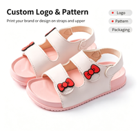Sandalias de tiras para niñas, diseño de gatito rosa y diablo morado, suela de EVA, cierre de velcro, zapatos casuales de verano para niños