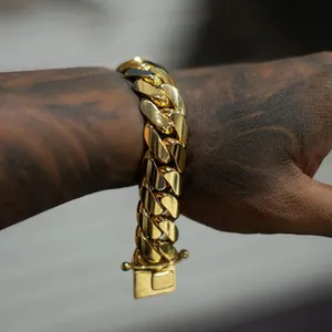 Gioielli Hip Hop di lusso Cadena Cubana Custom 10K 14K 18K <span class=keywords><strong>24K</strong></span> <span class=keywords><strong>bracciale</strong></span> a maglia Cubana Miami in <span class=keywords><strong>oro</strong></span> giallo massiccio reale per uomo donna - Product Image 1