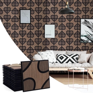 Panneaux muraux acoustiques modernes en bois avec motif géométrique 3D en forme de haricot et de cœur, en feutre PET noir, pour projets de rénovation de bureaux et de maisons - Product Image 1