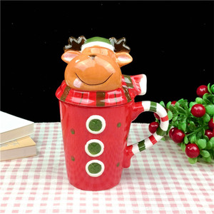 Tazas de Cerámica Grandes con Temática Navideña de Santa Claus, Pingüino y <span class=keywords><strong>Reno</strong></span>, con Tapa para Decoración, en Oferta - Product Image 2