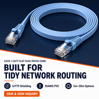 Kabel Patch Cord Flat CAT6 Cat7 S FTP RJ45 Ethernet 26AWG dengan Selubung PVC 5m 10m 15m 20m 30m untuk TV Box Router yang Dipasang di Dinding