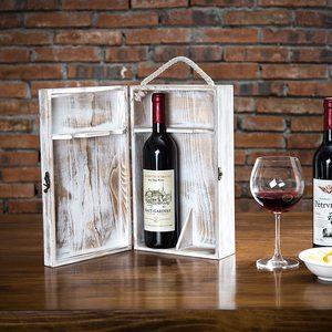Junji hộp gỗ lưu trữ rượu vang đôi chai rượu vang Hộp Quà Tặng Đầu xử lý bản lề Nắp tàu sân bay với dây thừng xử lý - Product Image 4