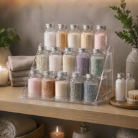 Présentoir personnalisé en acrylique pour flacons de sel de bain, organisateur transparent à niveaux pour pots de spa, avec compartiments ronds, support d'étagère, présentoir de vente au détail avec logo OEM