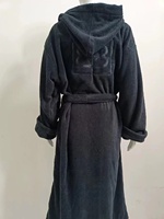 Peignoir noir en gros pour hommes - Peignoir en velours de coton gaufré personnalisé avec logo pour la détente/les hôtels/les spas