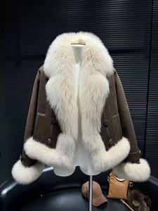 2025 donna di moda autunno soffice volpe giacca da trincea chiusura con bottone in corno motivo stampato traspirante tinta naturale - Product Image 2