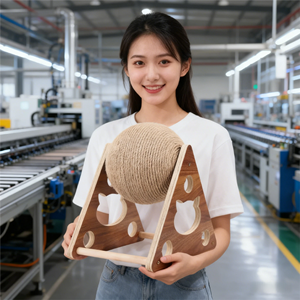 Mainan kucing papan garuk, mainan kucing papan gores kayu vertikal bola Sisal tahan lama minimalis tahan aus tidak rontok - Product Image 1