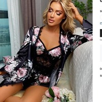 Nouvelle robe de chambre en soie satinée à fleurs, sans manches, en maille, sexy, grande taille, ensemble de pyjama pour femmes, été