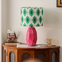 Lampe de table en céramique rose moderne avec abat-jour en tissu à motifs, lumière de bureau à 3 couleurs réglables pour la chambre à coucher, le salon, la décoration de la maison