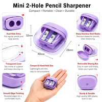 Taille-crayon en plastique personnalisé à 2 trous avec bac de récupération et couvercle transparent, portable, pour artistes et dessinateurs