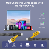 Kabel Data USB C pengisian daya cepat, kabel Data USB pengisian daya cepat, kabel Multi fungsi, kabel PD 65W, kabel USB c seng 4 in 1, untuk pengisi daya Iphone