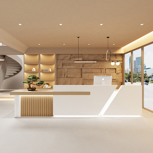 Comptoir de réception minimaliste, comptoir de réception d'entreprise, <span class=keywords><strong>spa</strong></span> pour les pieds, hall d'hôtel, comptoir de caisse en bois naturel - Product Image 1