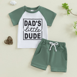 Ensemble deux pièces décontracté personnalisé pour garçon : <span class=keywords><strong>T</strong></span>-<span class=keywords><strong>shirt</strong></span> à manches courtes col rond avec motif lettres et short - Product Image 4