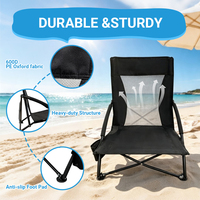 Chaise de plage pliable robuste, capacité 120 kg, pieds larges antidérapants, siège bas pour le sable, extérieur, Oxford 600D
