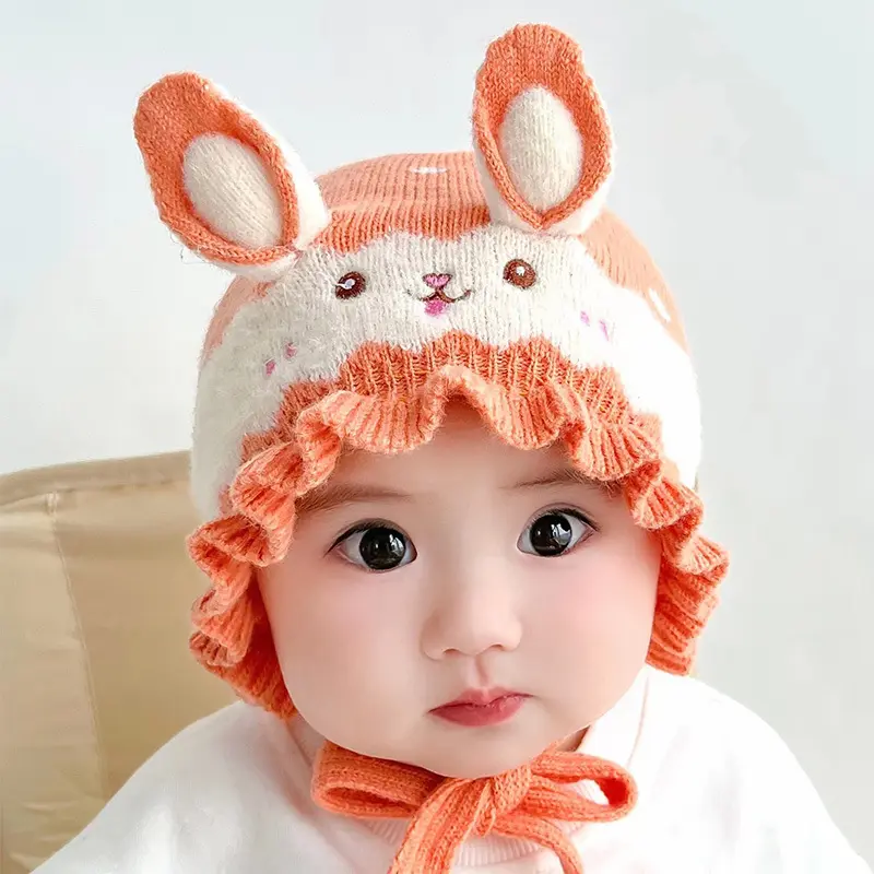 Cappello da 0 e 2 anni cappello da bambino autunno inverno carino per bambine e bambine protezione per l'orecchio di coniglio caldo berretti a maglia