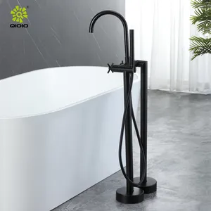 Yingchuan modern round bathroom 304ss dual handle faucet floor mount bathtub faucet free standing bathtub shower set mixer