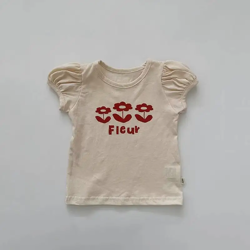 Yürümeye başlayan bebek pamuk T Shirt çocuklar için moda kabarcık kol kollu tasarım yaz T Shirt kızlar