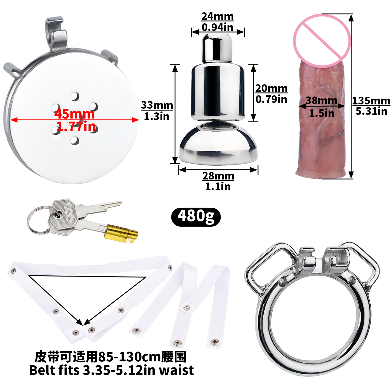 anneau rond + pénis taille M + ceinture blanche