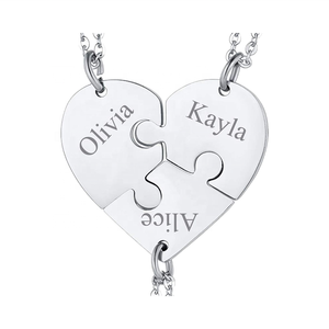 Puzzle personnalisé couture collier ensemble 2/<span class=keywords><strong>3</strong></span>/4/5/6/7/8 pièces en acier inoxydable personnalisé nom coeur pendentifs famille amour ornement - Product Image 1