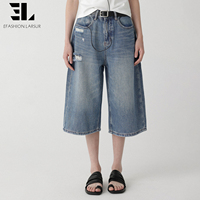 Shorts en jean délavés et déchirés en lyocell doux et écologique LARSUR Custom Factory pour femmes