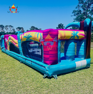 Toboggan aquatique gonflable tropical à double voie avec parcours d'obstacles en forme de cocotier, jeux sportifs pour adultes, fête en plein air d'été - Product Image 5