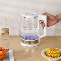 Bouilloire électrique en verre borosilicate avec éclairage LED bleu, arrêt automatique, protection contre l'ébullition à sec, fonction maintien au chaud, 1,8 L, usage domestique