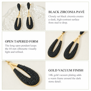 Boucles d'oreilles pendantes ouvertes en zircone noire plaquées or 14 carats, boucles d'oreilles pendantes imposantes en acier inoxydable, 44 mm - Product Image 3