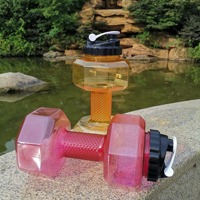 Bouteille d'eau sport unisexe en forme d'haltère de 2200 ml, réutilisable, anti-fuite, écologique, avec couvercle en PET de qualité alimentaire, pour boire directement, idéale pour la gym