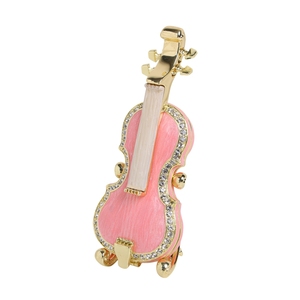 SHINNYGIFTS New Style Metal Enamel Musical instrument violin decorative box Jewelry Gift Boxes Wedding Favor