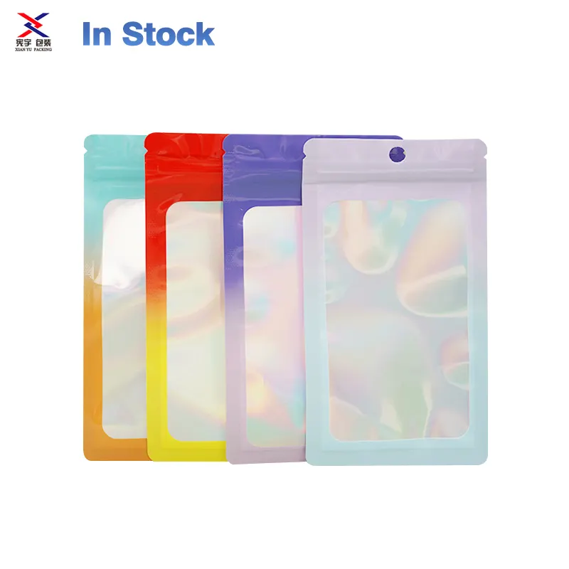 Bolsa holográfica antiolor de arcoíris personalizada con bolsa láser de almacenamiento de alimentos y dulces de alta calidad para cosméticos, alimentos y dulces