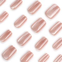 24 faux ongles courts en acrylique œil de chat français, minimalistes, à presser, romantiques, en acrylique, pour un art des ongles, 3091