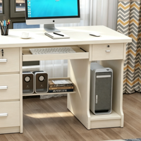 Escritorio de Computadora Moderno para Oficina con Cajones y Almacenamiento, Mesa de Estudio Blanca para el Hogar, Escritorio para PC con Bandeja para Teclado y Soporte para CPU