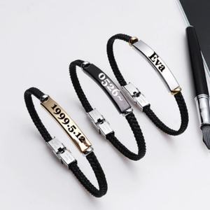 Bracelet en acier inoxydable plaqué or tendance, logo personnalisé, bracelet en cuir tissé élégant pour couple, cadeau - Product Image 1
