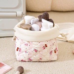 Pochette à maquillage matelassée à cordon pour femmes, imprimé floral avec nœud, trousse de toilette douce de grande capacité, sac de rangement de voyage - Product Image 6
