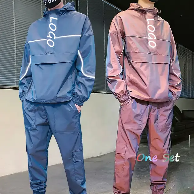 Street Wear Overalls Men's 2 Piece Track Suit Fashion Patchwork Cargo Pockets Tracksuit Sweatsuit Joggers Men Sets