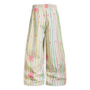 Pantalon large pour femme, rayé, imprimé étoiles roses, coupe ample, taille haute élastique, décontracté, été, longueur complète, tissé - Product Image 5