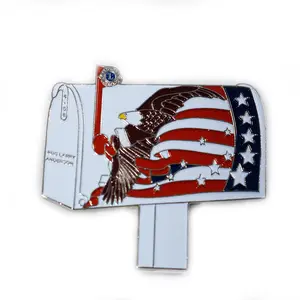 Custom America PO Box shape with brave eagle lapel pin enamel badge souvenir for promotional gift