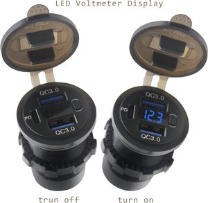 <span class=keywords><strong>Cargador</strong></span> de Coche con Doble Puerto USB Quick Charge 3.0 y Puerto USB C PD, Toma de Corriente USB de 12V con Voltímetro e Interruptor de Encendido - Product Image 4