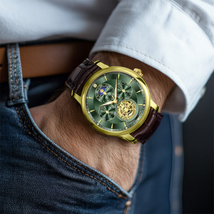 Montre automatique de luxe pour homme avec cadran multifonction personnalisé OEM, bracelet en cuir, mouvement Hangzhou - Product Image 3