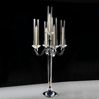 Candélabre à 5 bras en cristal avec chandelier en verre ondulé et gouttes de cristal suspendues, décoration de table de luxe pour mariage, banquet, hôtel