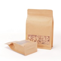 Sachets Doypack en papier kraft brun thermoscellables avec fenêtre dépolie, scellage huit côtés, fermeture éclair, recyclables pour emballage alimentaire
