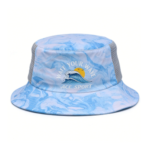 Chapeau Bob en Toile Respirante avec Cordon de Serrage – Imprimé Vague, Séchage Rapide, Unisexe, pour l'Été et les Activités de Plein Air (Pêche) - Product Image 3