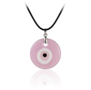 Collana Economica con Occhio Turco Rosa, Ciondolo in Vetro da 3cm, Cordino in Pelle, Gioiello Portafortuna alla Moda per Donne e Ragazze - Product Image 5