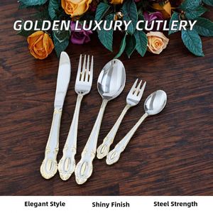 Ensemble de couverts de luxe en acier inoxydable avec poignée dorée, résistant au lave-vaisselle, idéal pour les fêtes et mariages - Product Image 2